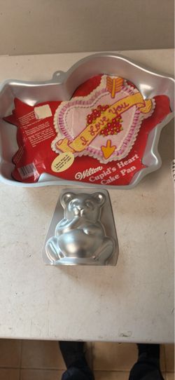 Vtg 1984 Wilton Cupids Heart Cake Pan 13” & 3D Panda Bear Cake Mold 5” OBO