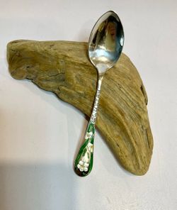 Vintage Bermuda Sterling Silver Souvenir Spoon Enamel Flowers BM Co 16g