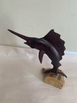 Vintage Ironwood Swordfish Marlin Hand Carved MCM Nautical Wood Sculpture 8”