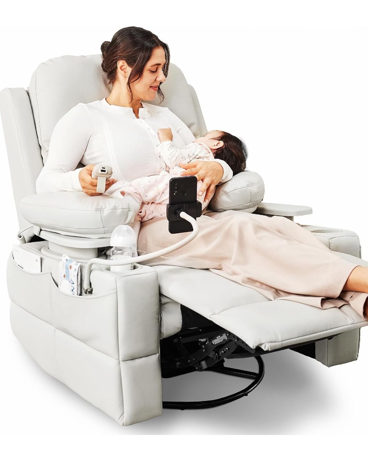 Rocking Chair Nursery with Adjustable Armrests, Electric Glider Recliner Nursing Chair
