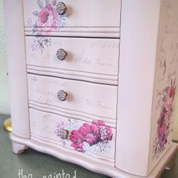 Small Refinished Floral Pink Jewelry Box