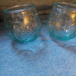 Green Tinted Embossed Drinking Glasses