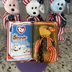 Ty “RARE” “RETIRED” 1999 1st EDITION . “SPANGLE BEAR” Lot: (4). WHITE, PINK & BLUE FACES!+TEANIE ALL w/ERRORS PLUSH!  MINT!!!😎 OFFERS?
