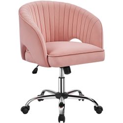 Rolling Office Chair Armchair with Tufted Barrel, Pink