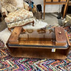Vintage Deco Glass Top Side Pocket Waterfall Table  CCA141