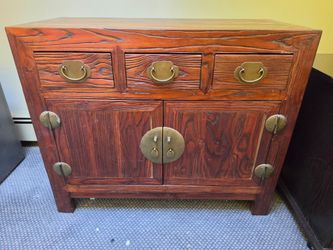 Solid teak wood storage cabinet with drawers