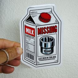Missing 10mm Socket Milk Crate Funny sticker Mechanic Garage Tool Box Decal