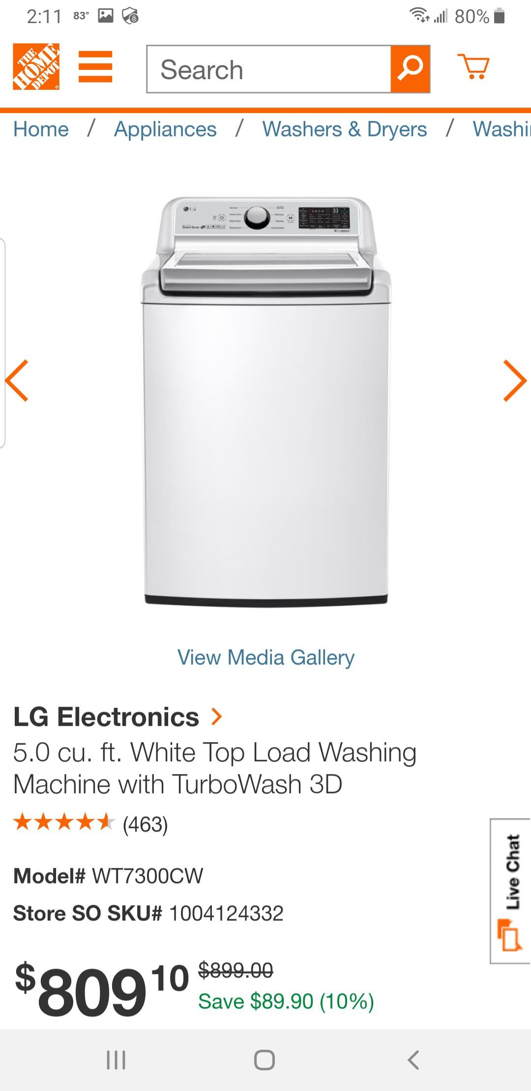 1 year old 2019 LG 5.0 cu. ft. White Top Load Washing Machine with TurboWash 3D