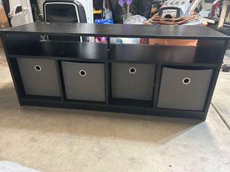 TV stand with 4 fabric bins