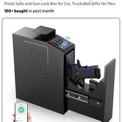 Gun safe, Biometric Slider safe for handgun, 4 Ways Unlock with Fingerprint, Key Access,Code, Mounted Nightstand Pistol Safe and Gun Lock Box for Car,