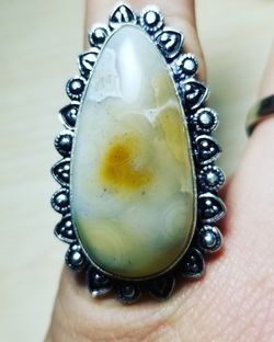 Agate fossil ring 925 silver size 6