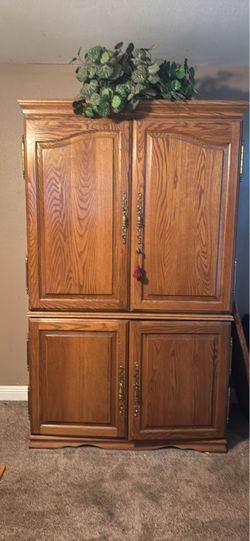 Oak desk cabinet and safe