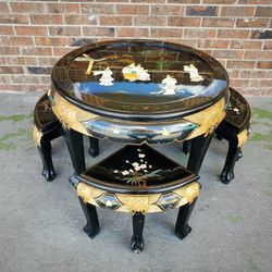 Asian Carved Tea/ Cocktail Table Set