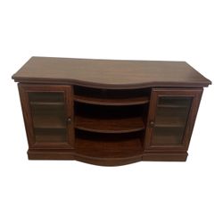 Wood TV Stand with Glass Door Cabinets