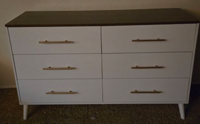 6-Drawer White Dresser with Gold Handles