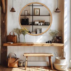 New Round Wooden Mirror 