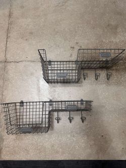 2 Wall Mount Basket and Hook Station