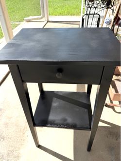 Cute, black wood nightstand see pictures