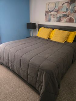 King Size Bed Frame with Dark Wood Headboard