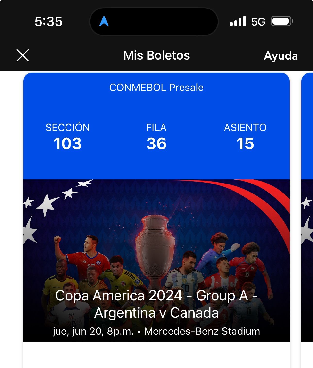 Canadá Vs Argentina Ticket Sección 103