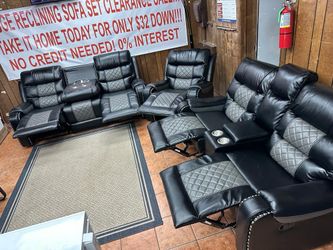 Black/Grey Reclining Sofa Set On Clarance $1349 Brand New In The Box 
