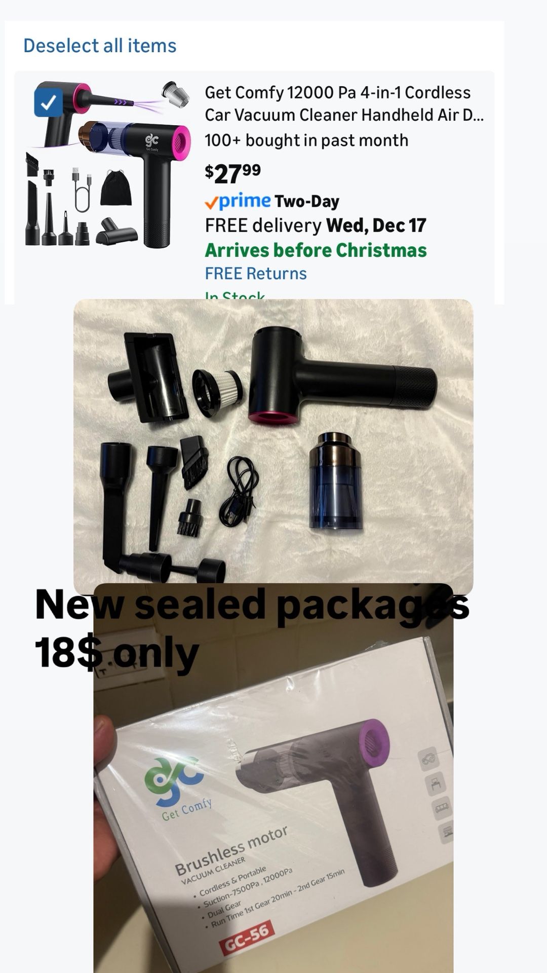 12000 Pa 4-in-1 Cordless Car Vacuum Cleaner Handheld Air Duster Pump & Blower with Brushless Motor | Portable Mini Vacuum for Car, Home & Office with