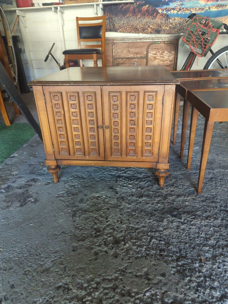 Wood Coffee Table With 3 Small Side Tables