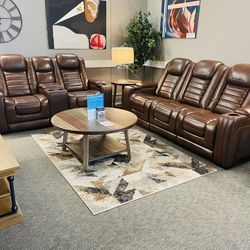 Genuine Real Top Grain Leather Sofa And Loveseat In Brown