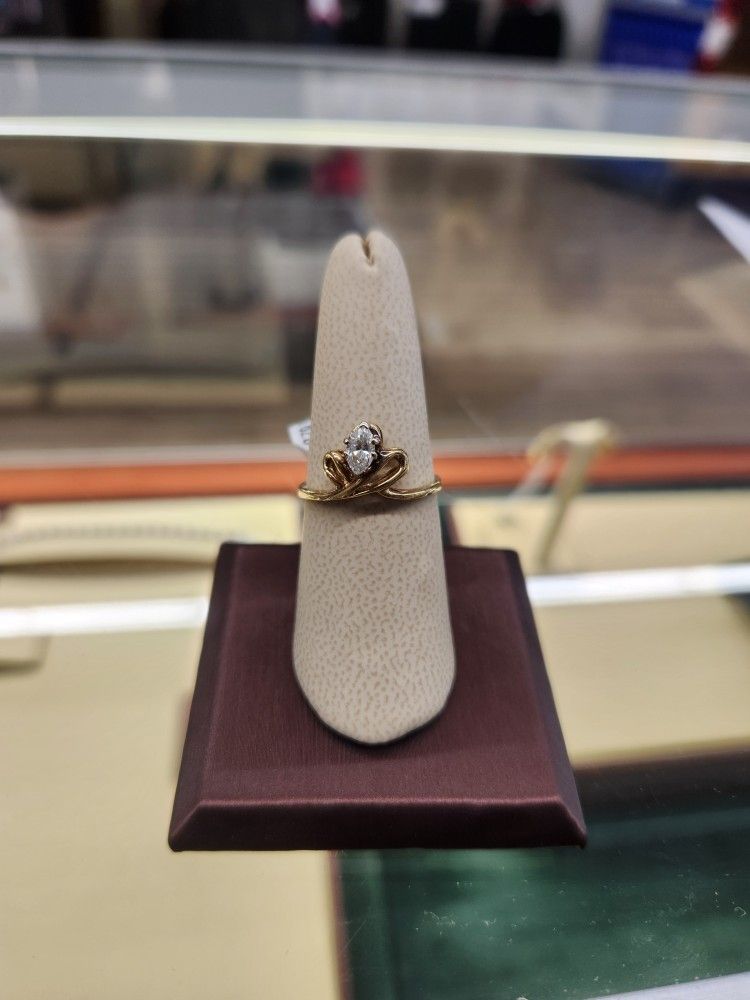 Golden Ring With Clear Stone 