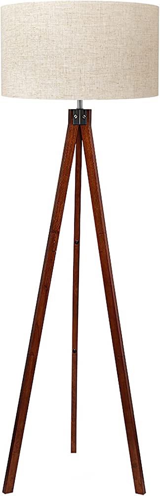 LEPOWER Wood Tripod Floor Lamp, Mid Century Standing Lamp, Modern Design Studying Light for Living Room, Bedroom, Study Room and Office, Flaxen Lamp S