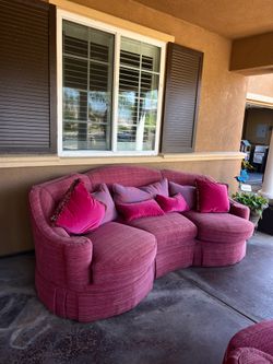 Curved Magenta Three-Cushion Sofa