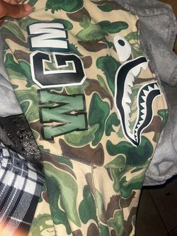 BAPE x MCM Green Camo Shark Hoodie