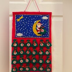 VTG handmade felt colourful Santa Christmas Advent Calendar red blue 21" long