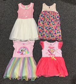 Bundle of 4 adorable girls 24 month and 2T tulle summer dresses - floral - Minnie Mouse - unicorns - super girl