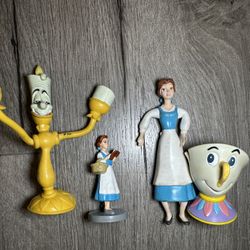 Disney Beauty and the Beast Toy Figures Lot – Belle, Lumiere & Chip (4 pcs)