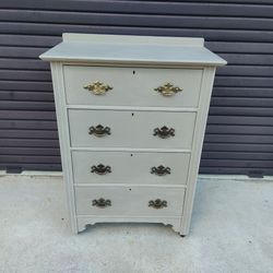 Antique Painted Oak 4 Drawer Chest Light Grayish Color.