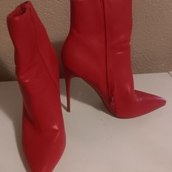 Red Faux Leather Boots