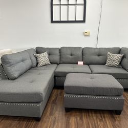 2pc Gray Sectional Sofa & Ottoman 