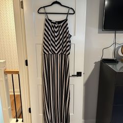 Maurices XXL Black/Tan Vertical Stipe Maxi Dress
