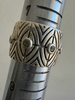 Wide sterling Silver Band Ring with Green Stones