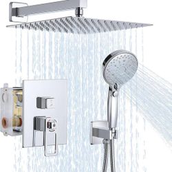 Shower System 12" Thermostatic Bathroom Shower Head Overhead Shower System Multi-function Overhead Rain Shower System Shower Head Trim Kit Polished Ch