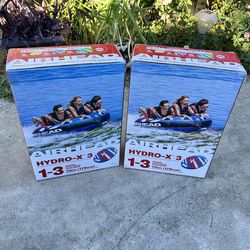 Airhead Hydro X 3 Person Towable Tube for Boating, Blue, White, & Red, 70" Deflated Size, Max Capacity 510 lbs.