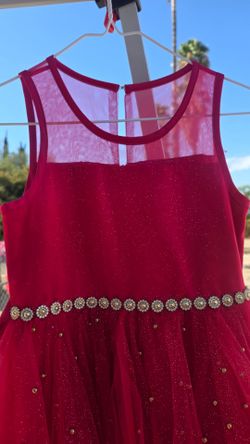 Red Glitter Formal Dress with Jeweled Waist