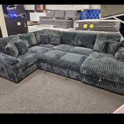 Brand New Super Plush Charcoal Pull Out Sectional Set 