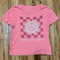 American Eagle Graphic T-Shirt - Pink, Sun & Peace Design, Size L/G