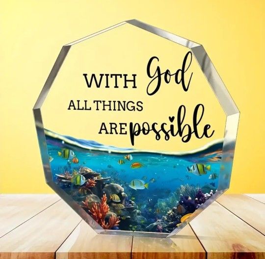Beautiful Christian Scripture Under Water Theme Octagon Shaped Home Decor Plaque