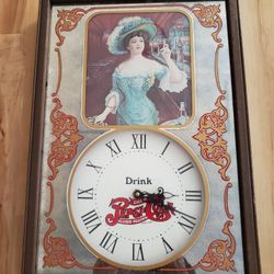 Vintage Pepsi Cola Gibson Girl Wall Clock Smoked Mirror 1970s PR2831