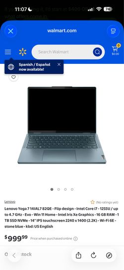 Lenovo Yoga 7 14” Touchscreen Laptop – Intel i5, 8GB RAM, 512GB SSD