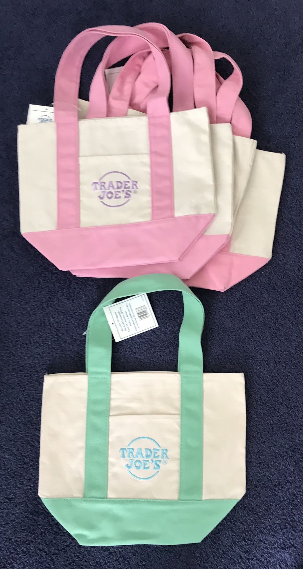 Trader Joe’s Mini Pastel Canvas Tote Bags (Pink, Green)