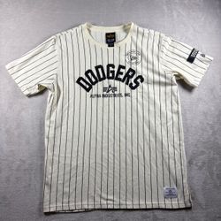 Alpha Industries New Era MLB Brooklyn Dodgers Baseball Men's L Cream T-Shirt#11A